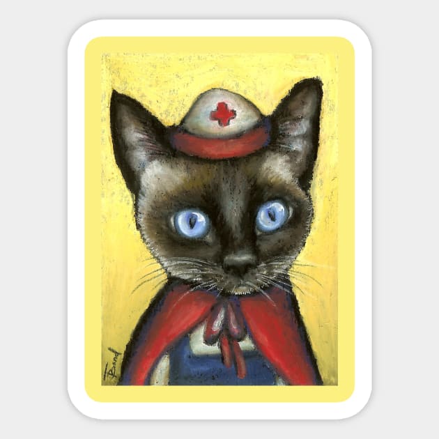 Nurse Cat Sticker by TanyaBondArt